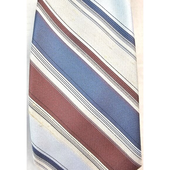 Barini Originals Mens Striped Tie Blue/Burgundy/Beige Classic Polyester Blend - Picture 6 of 8